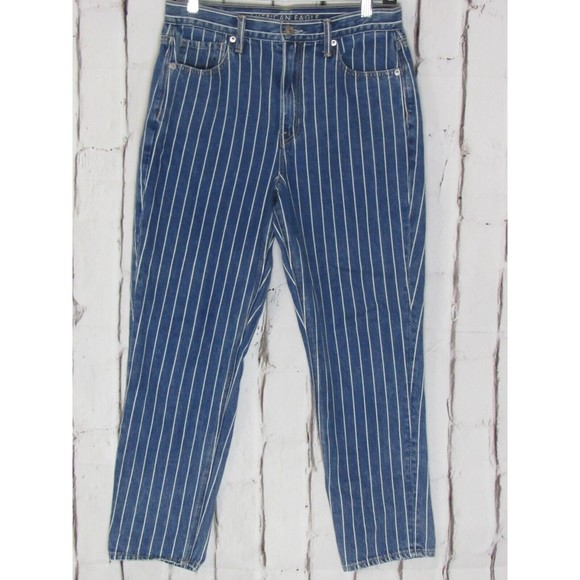 American Eagle Outfitters Denim - American Eagle Women Mom Jeans Size 4 Blue & White Stripes 11" High Rise Denim